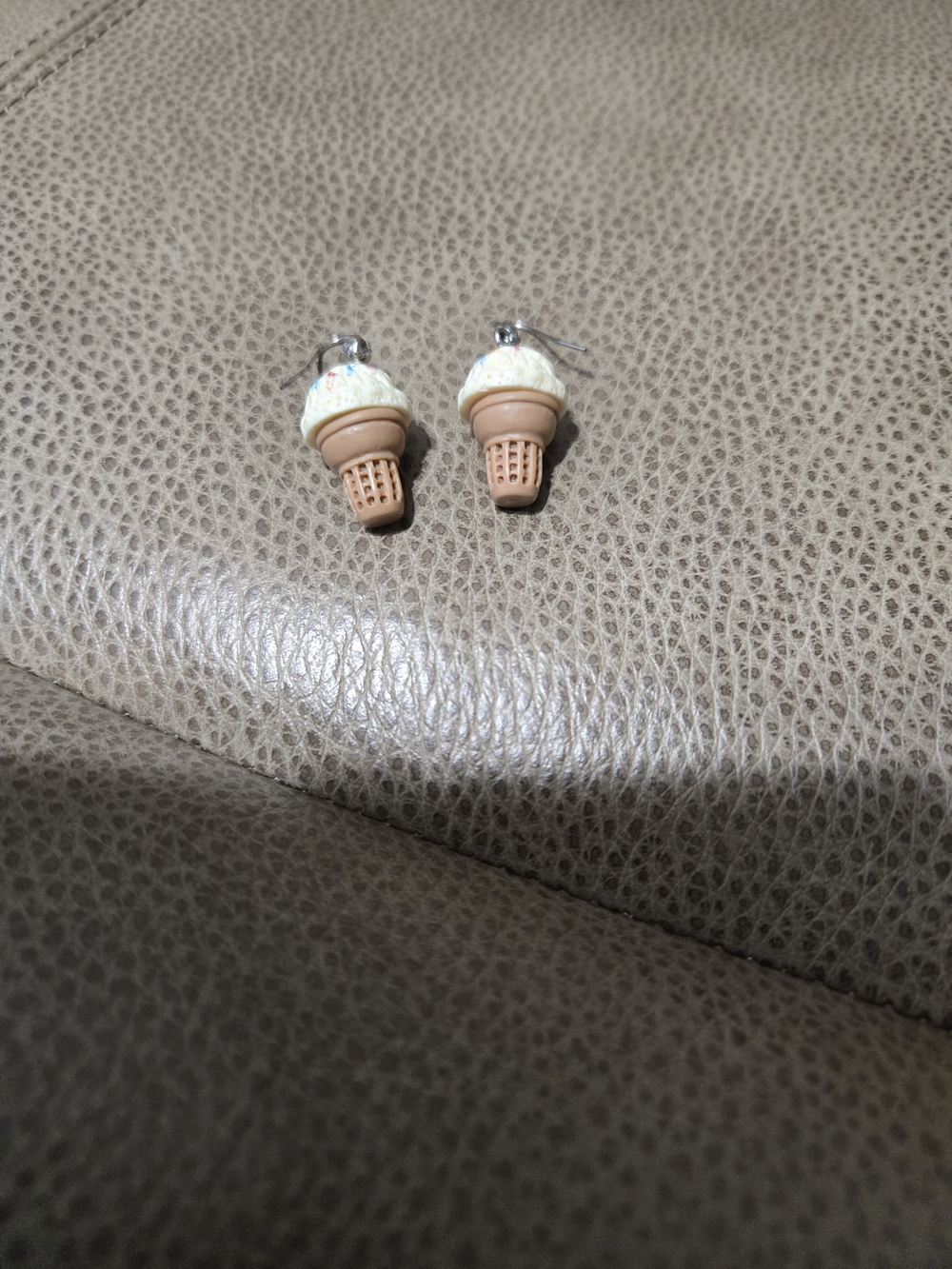 Novelty Ice Cream Cone Drop Earrings in Cream and Tan